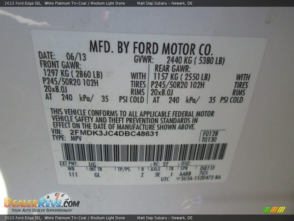 2013 Ford Edge SEL White Platinum Tri-Coat / Medium Light Stone Photo #29