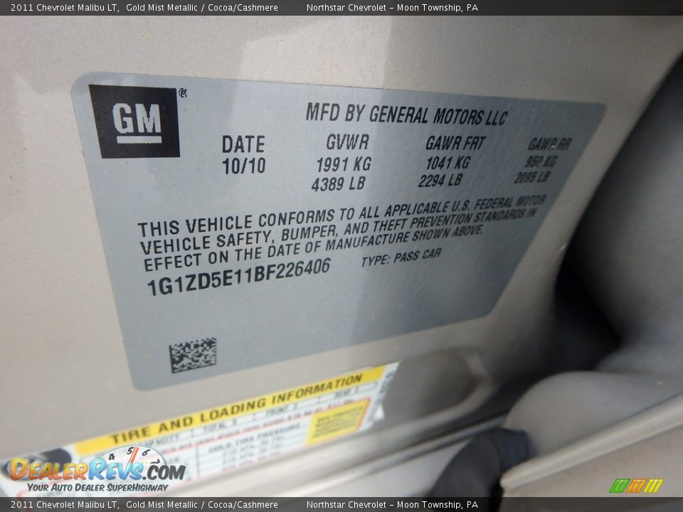 2011 Chevrolet Malibu LT Gold Mist Metallic / Cocoa/Cashmere Photo #14