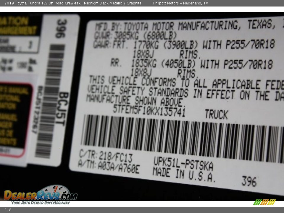 Toyota Color Code 218 Midnight Black Metallic