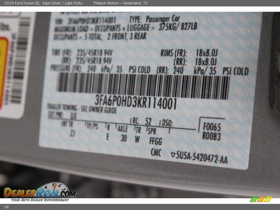 Ford Color Code UX Ingot Silver