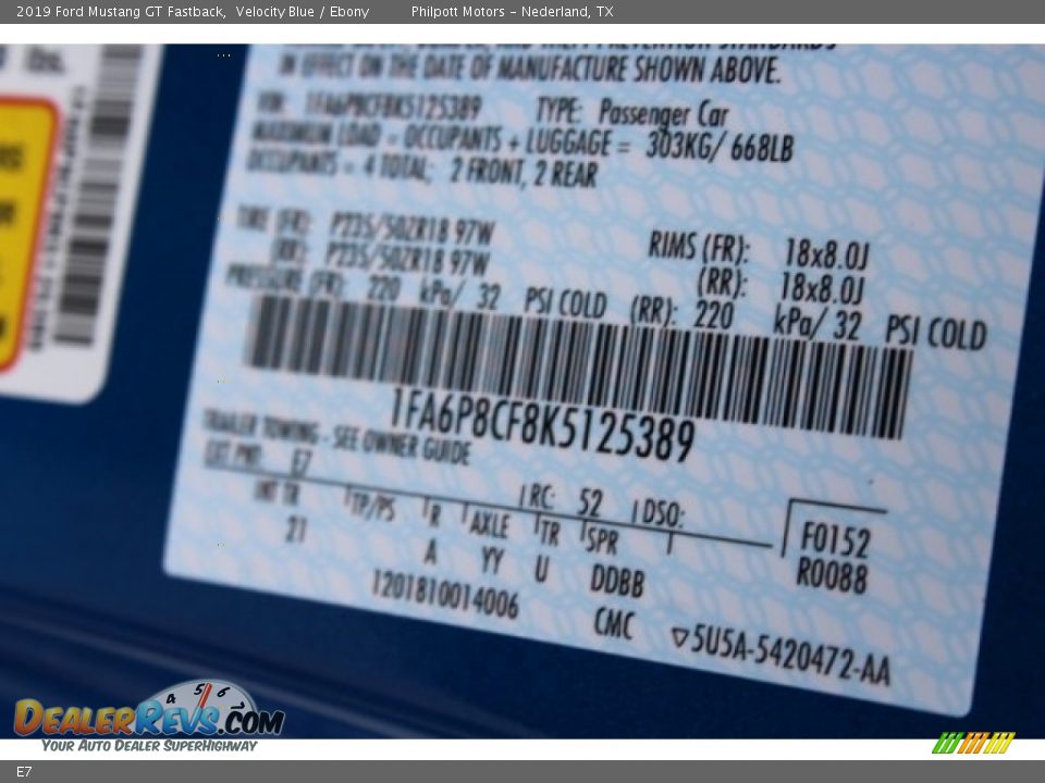 Ford Color Code E7 Velocity Blue