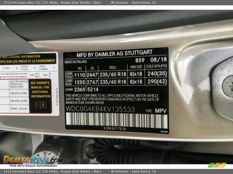 2019 Mercedes-Benz GLC 300 4Matic Mojave Silver Metallic / Black Photo #11