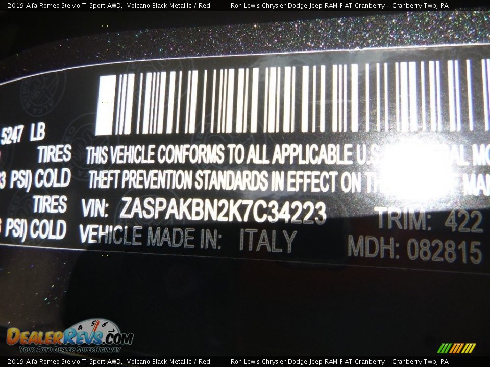 2019 Alfa Romeo Stelvio Ti Sport AWD Volcano Black Metallic / Red Photo #21