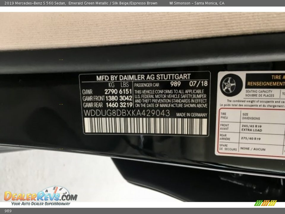 Mercedes-Benz Color Code 989 Emerald Green Metallic