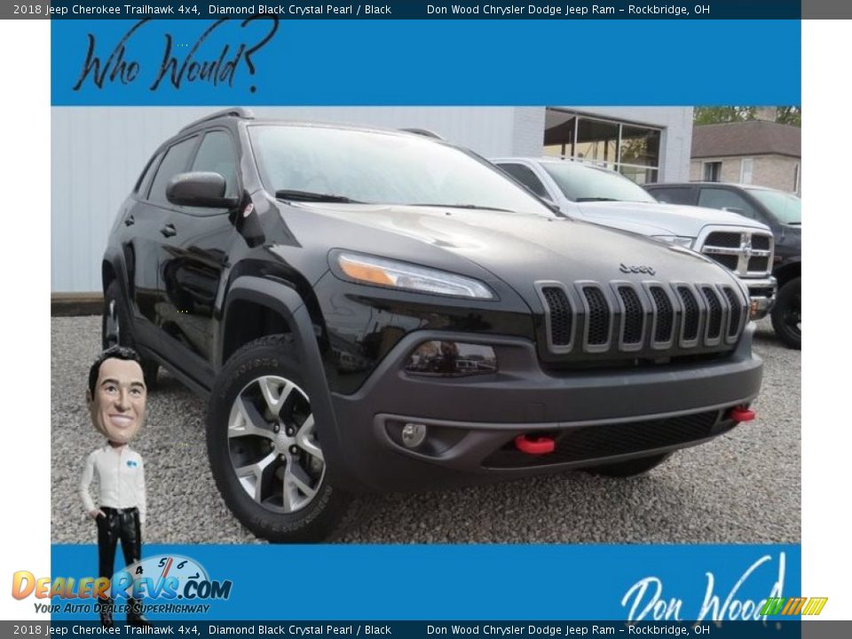 2018 Jeep Cherokee Trailhawk 4x4 Diamond Black Crystal Pearl / Black Photo #1