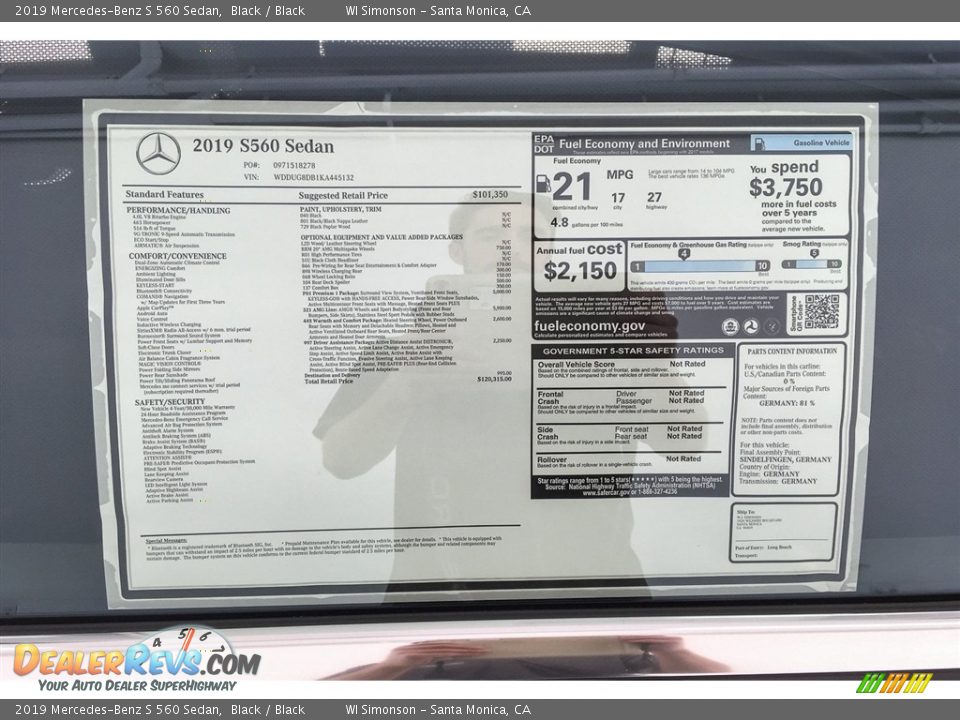 2019 Mercedes-Benz S 560 Sedan Black / Black Photo #10