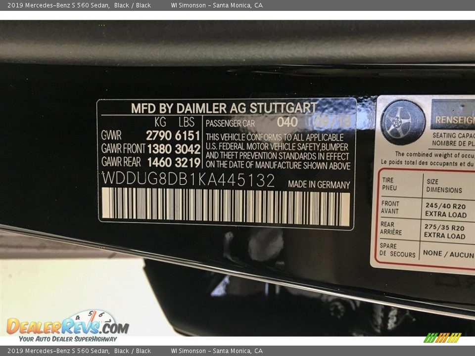 2019 Mercedes-Benz S 560 Sedan Black / Black Photo #11