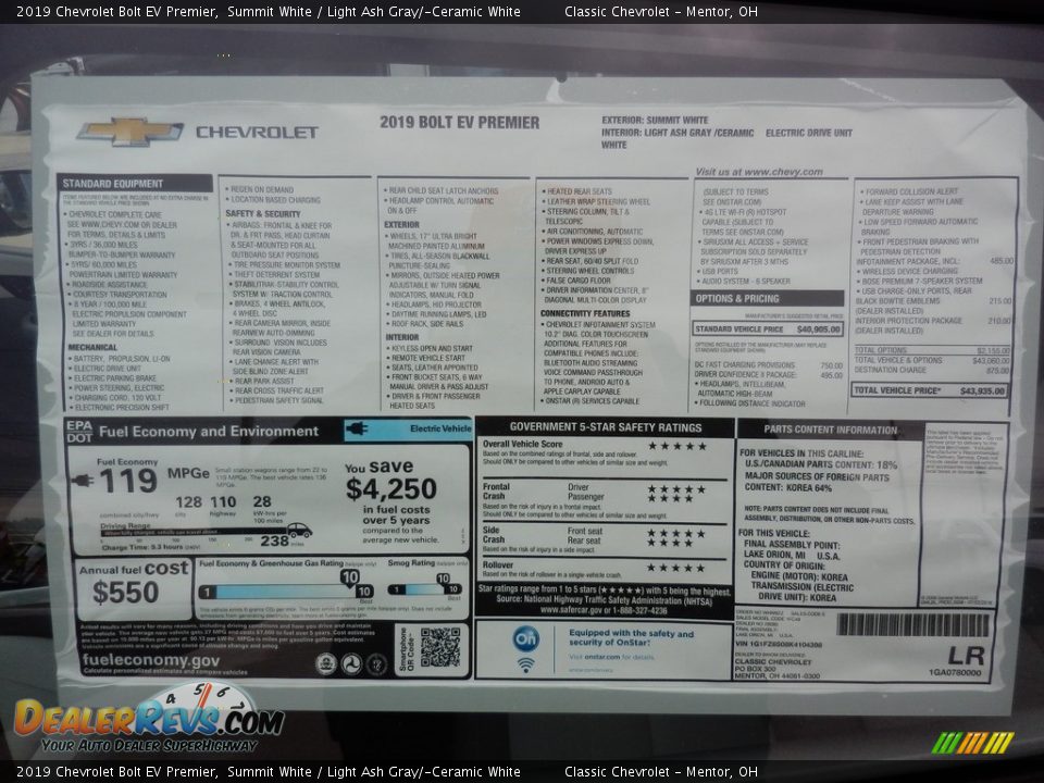 2019 Chevrolet Bolt EV Premier Window Sticker Photo #6