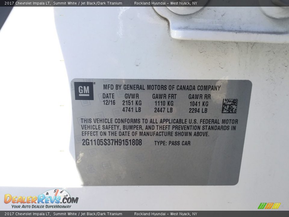 2017 Chevrolet Impala LT Summit White / Jet Black/Dark Titanium Photo #30