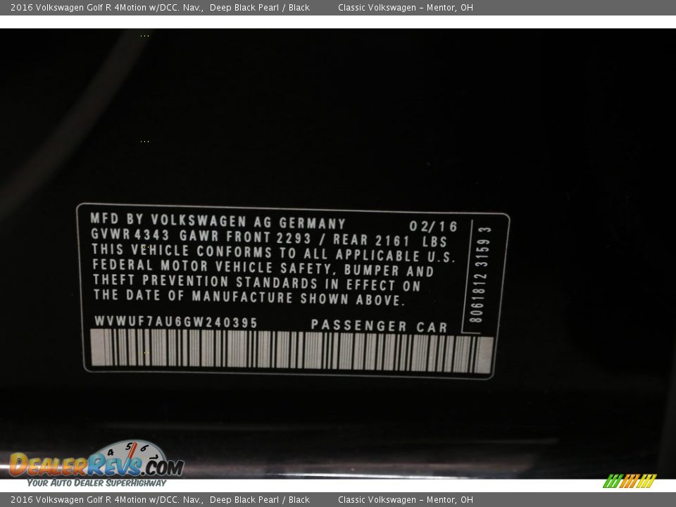 2016 Volkswagen Golf R 4Motion w/DCC. Nav. Deep Black Pearl / Black Photo #23