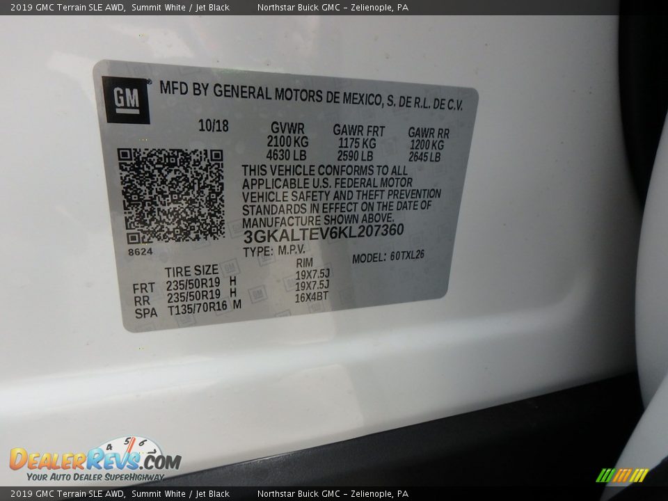 2019 GMC Terrain SLE AWD Summit White / Jet Black Photo #15