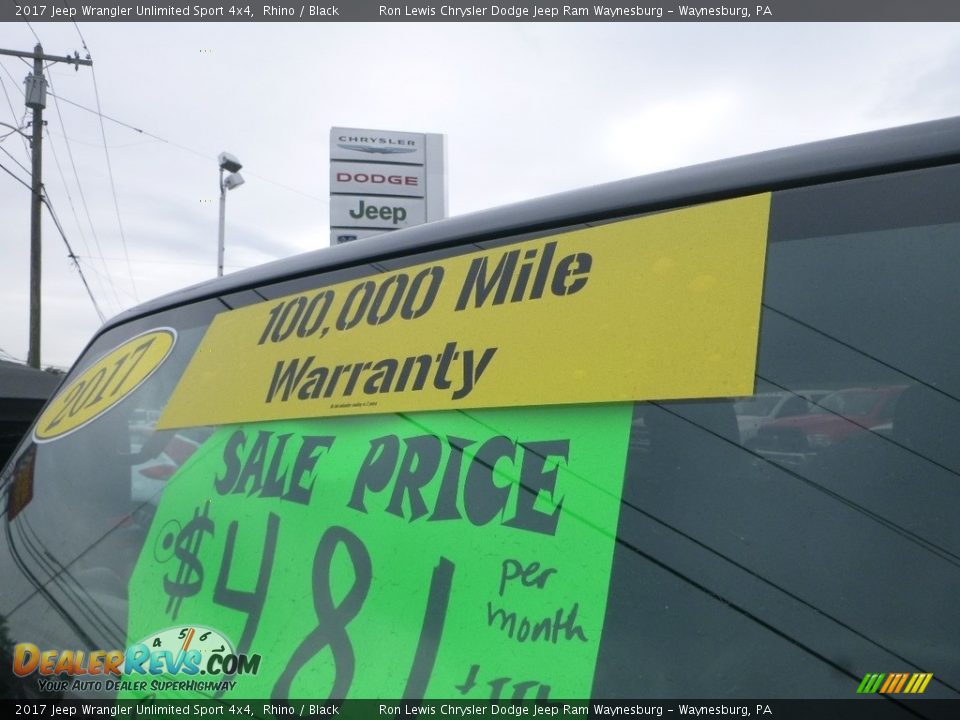 2017 Jeep Wrangler Unlimited Sport 4x4 Rhino / Black Photo #12