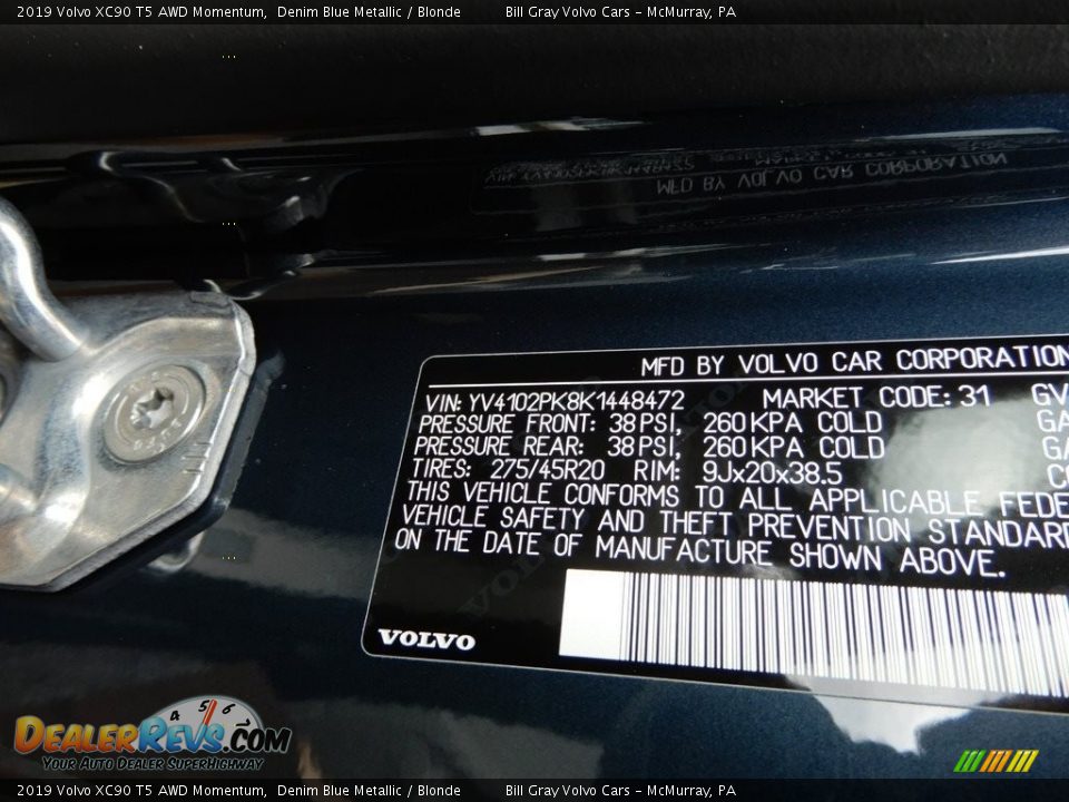 2019 Volvo XC90 T5 AWD Momentum Denim Blue Metallic / Blonde Photo #11