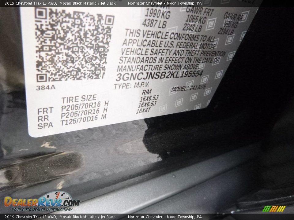 2019 Chevrolet Trax LS AWD Mosaic Black Metallic / Jet Black Photo #16