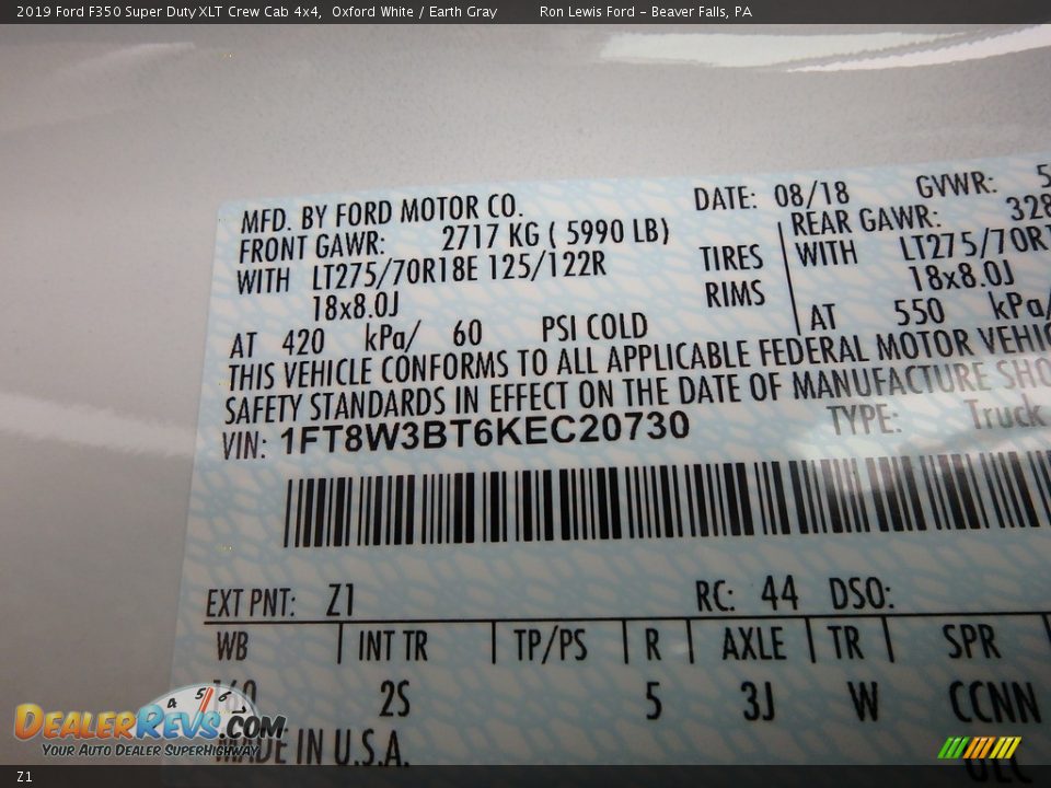 Ford Color Code Z1 Oxford White