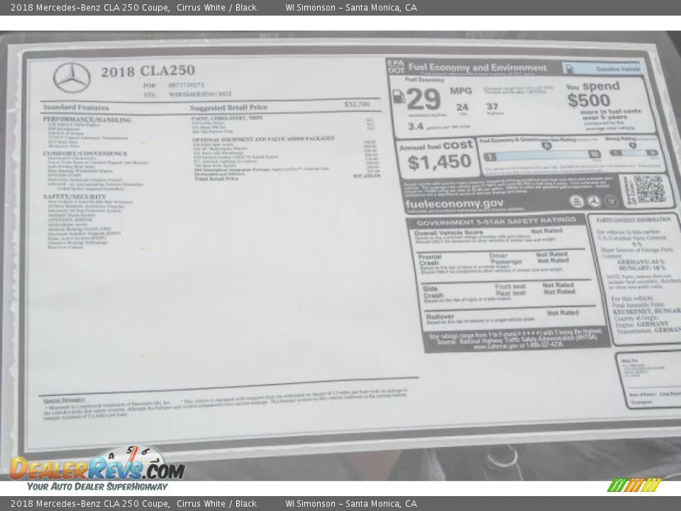 2018 Mercedes-Benz CLA 250 Coupe Cirrus White / Black Photo #11