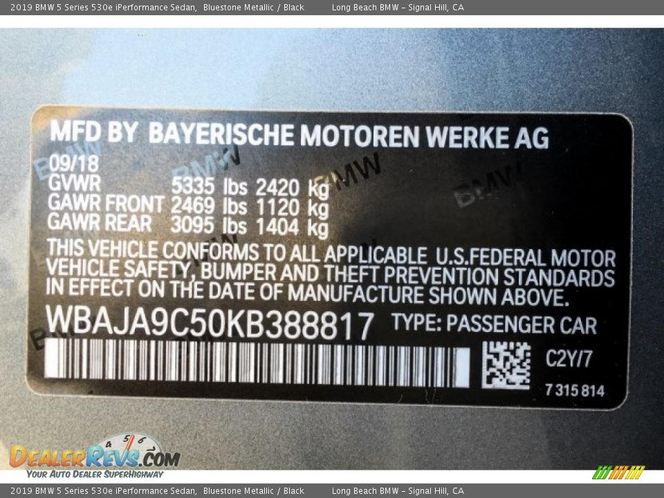 2019 BMW 5 Series 530e iPerformance Sedan Bluestone Metallic / Black Photo #11