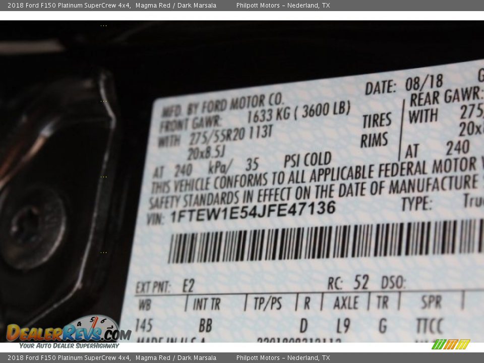 2018 Ford F150 Platinum SuperCrew 4x4 Magma Red / Dark Marsala Photo #36
