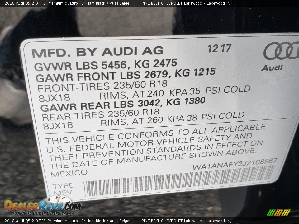 2018 Audi Q5 2.0 TFSI Premium quattro Brilliant Black / Atlas Beige Photo #29