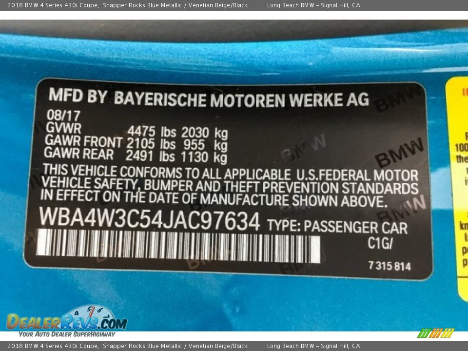 2018 BMW 4 Series 430i Coupe Snapper Rocks Blue Metallic / Venetian Beige/Black Photo #23