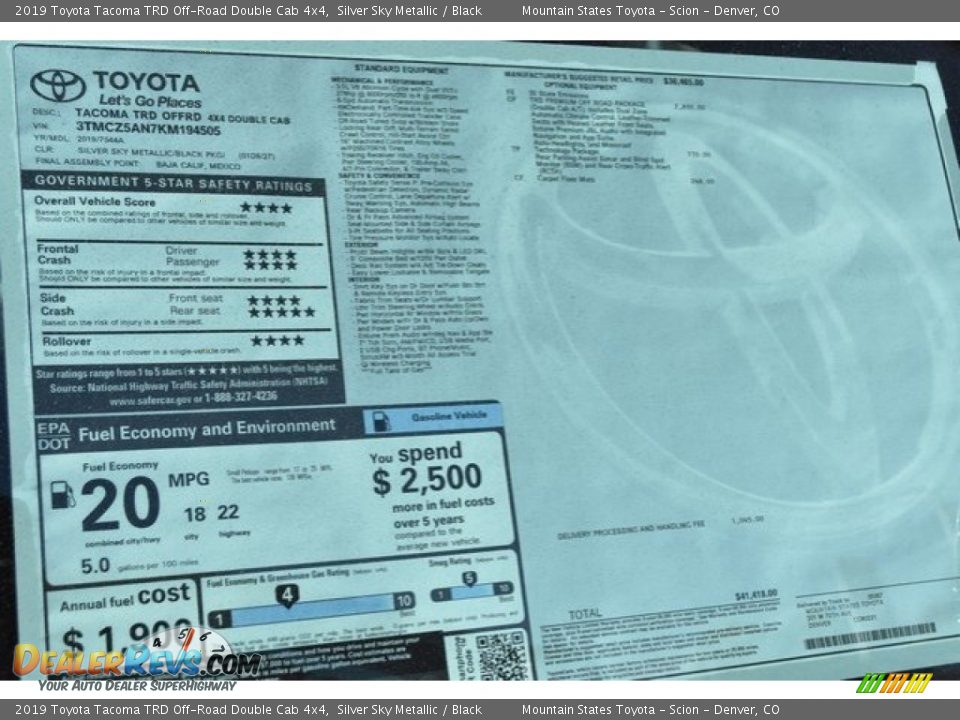 2019 Toyota Tacoma TRD Off-Road Double Cab 4x4 Window Sticker Photo #36