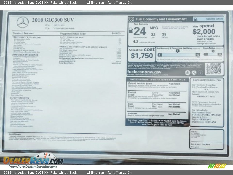 2018 Mercedes-Benz GLC 300 Polar White / Black Photo #11