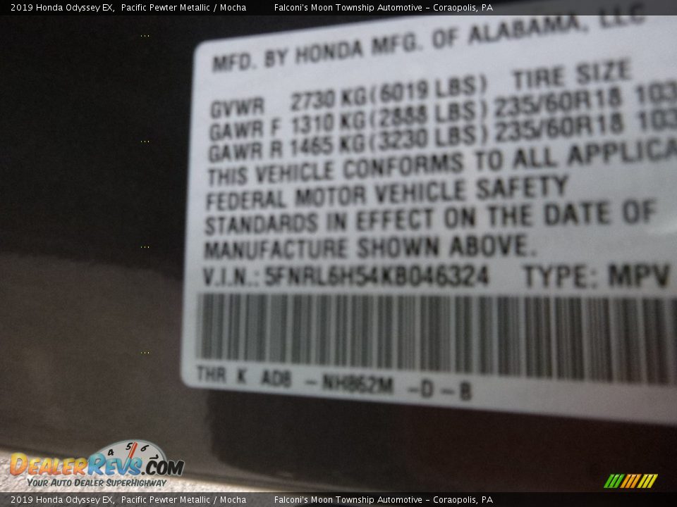 2019 Honda Odyssey EX Pacific Pewter Metallic / Mocha Photo #13