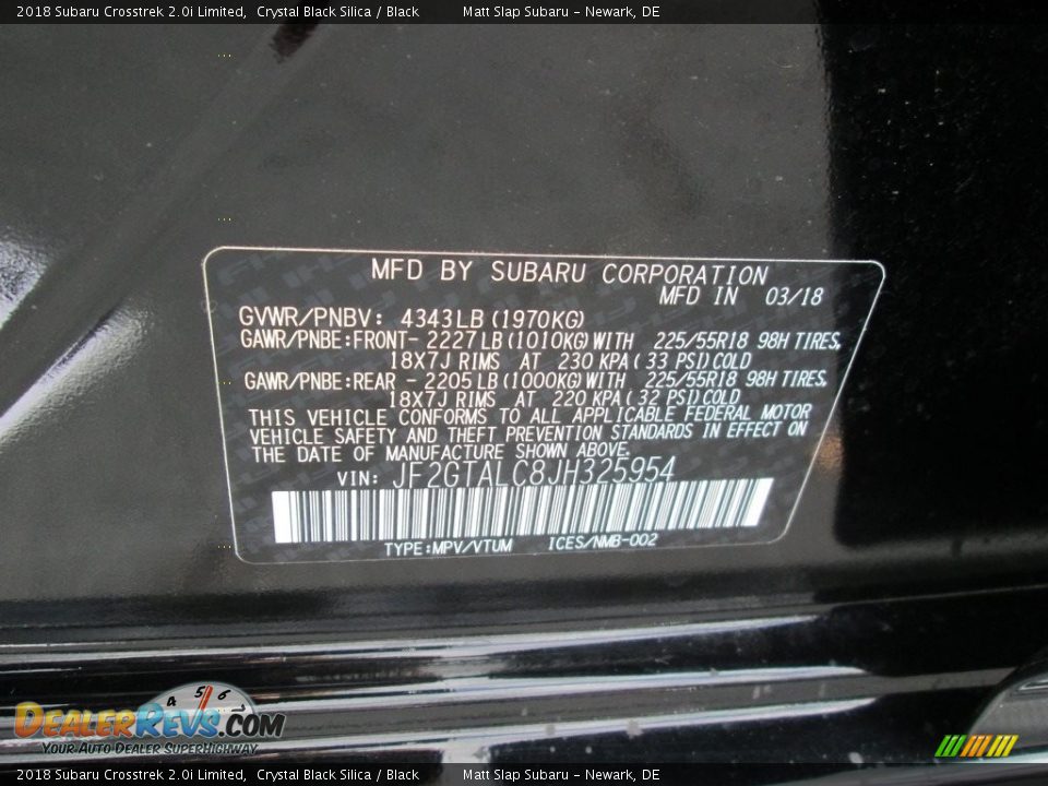 2018 Subaru Crosstrek 2.0i Limited Crystal Black Silica / Black Photo #29