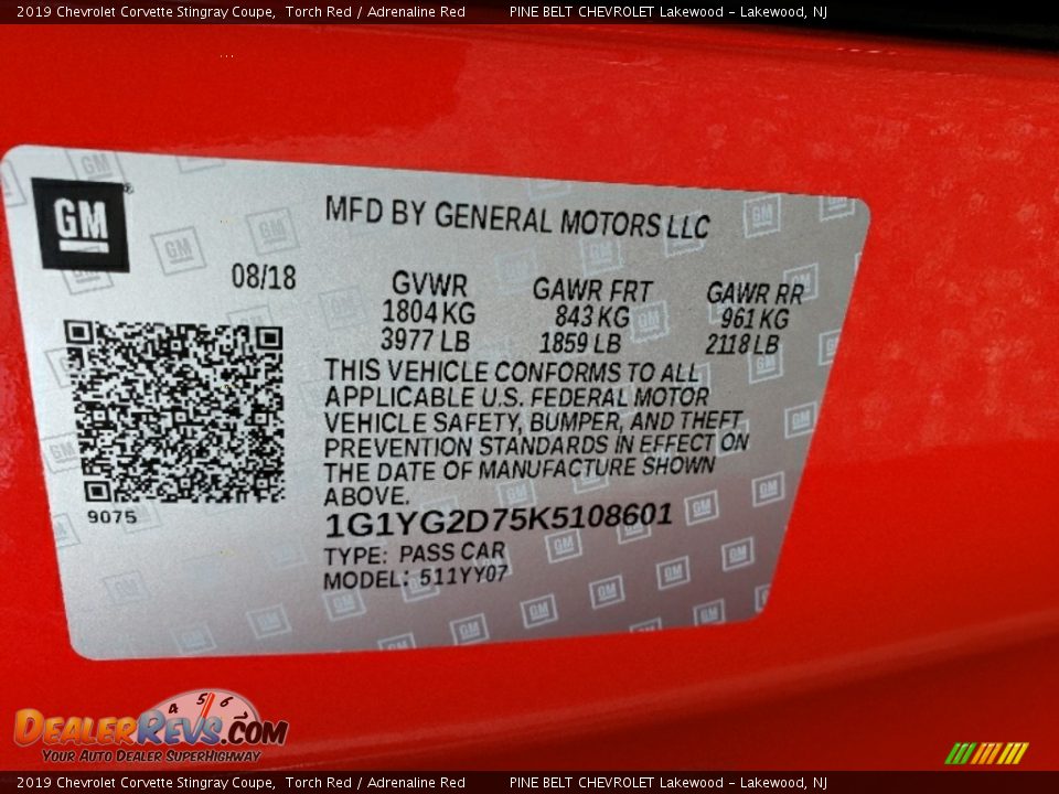 2019 Chevrolet Corvette Stingray Coupe Torch Red / Adrenaline Red Photo #9