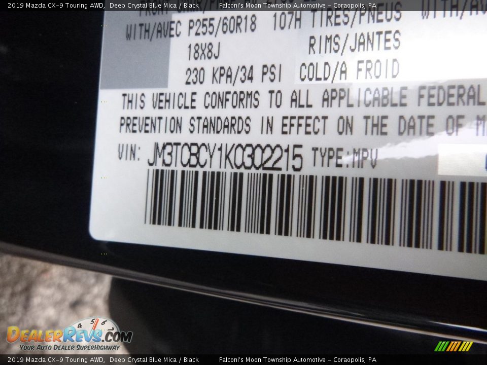 2019 Mazda CX-9 Touring AWD Deep Crystal Blue Mica / Black Photo #11