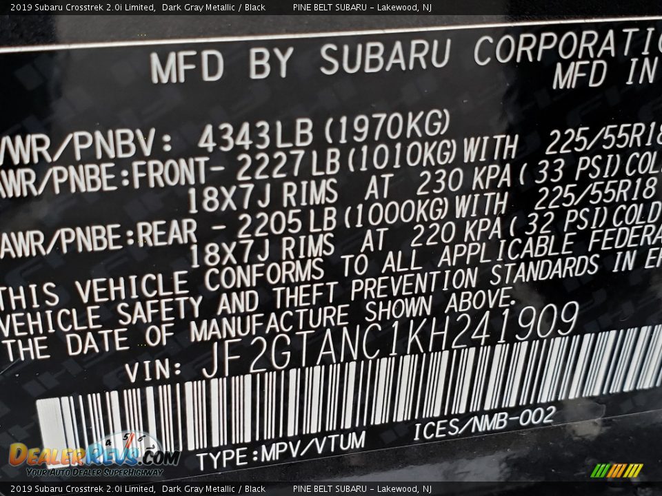 2019 Subaru Crosstrek 2.0i Limited Dark Gray Metallic / Black Photo #9