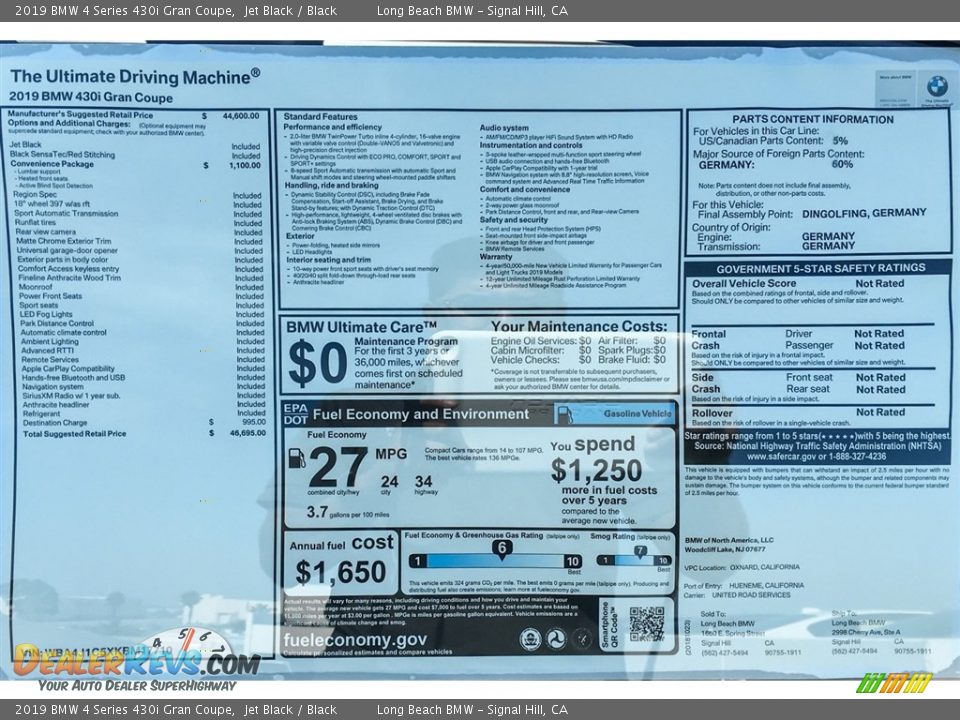 2019 BMW 4 Series 430i Gran Coupe Jet Black / Black Photo #10