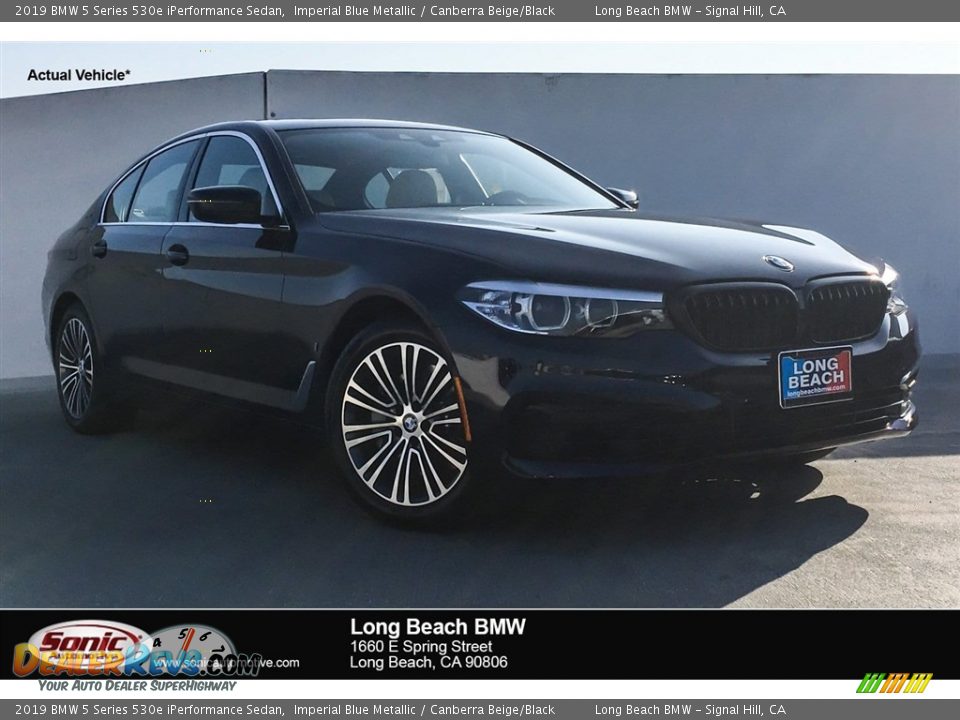 2019 BMW 5 Series 530e iPerformance Sedan Imperial Blue Metallic / Canberra Beige/Black Photo #1