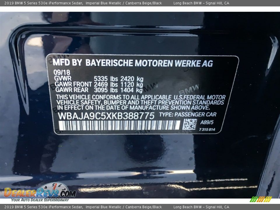 2019 BMW 5 Series 530e iPerformance Sedan Imperial Blue Metallic / Canberra Beige/Black Photo #11