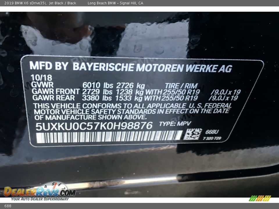 BMW Color Code 688 Jet Black