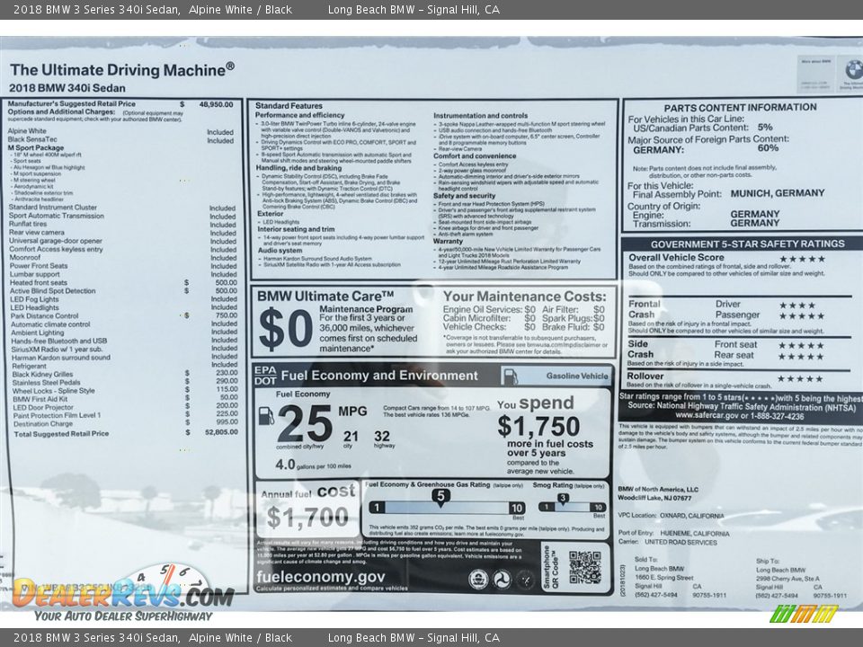 2018 BMW 3 Series 340i Sedan Alpine White / Black Photo #10