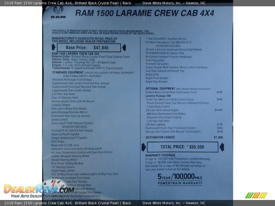 2018 Ram 1500 Laramie Crew Cab 4x4 Window Sticker Photo #35