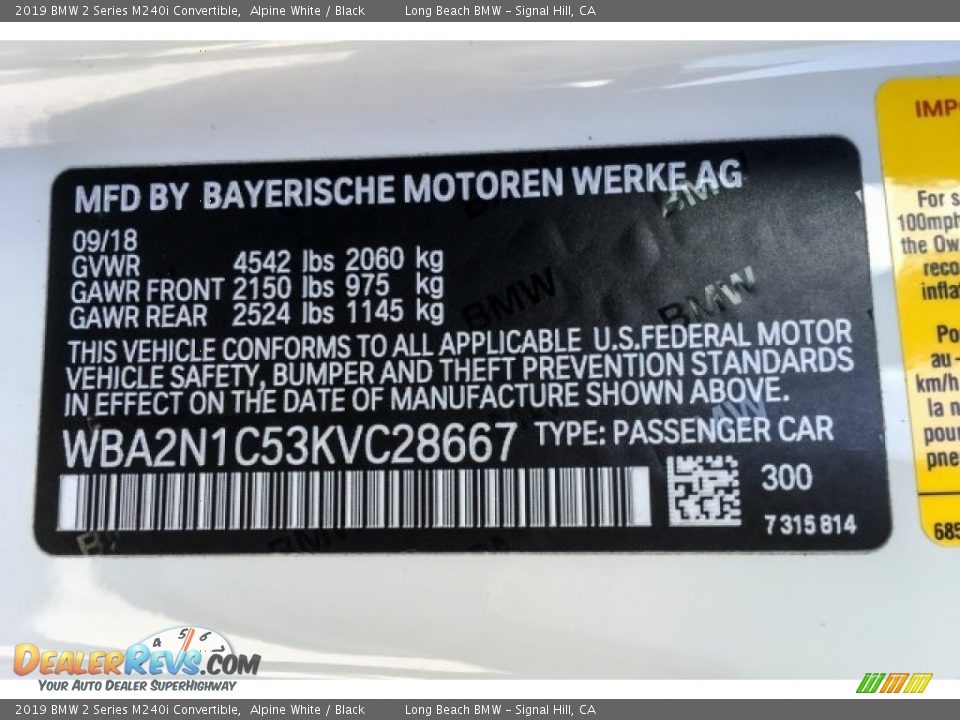 2019 BMW 2 Series M240i Convertible Alpine White / Black Photo #11