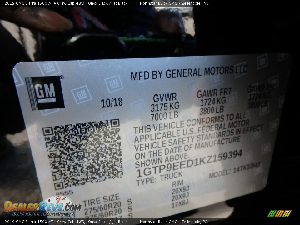 2019 GMC Sierra 1500 AT4 Crew Cab 4WD Onyx Black / Jet Black Photo #13