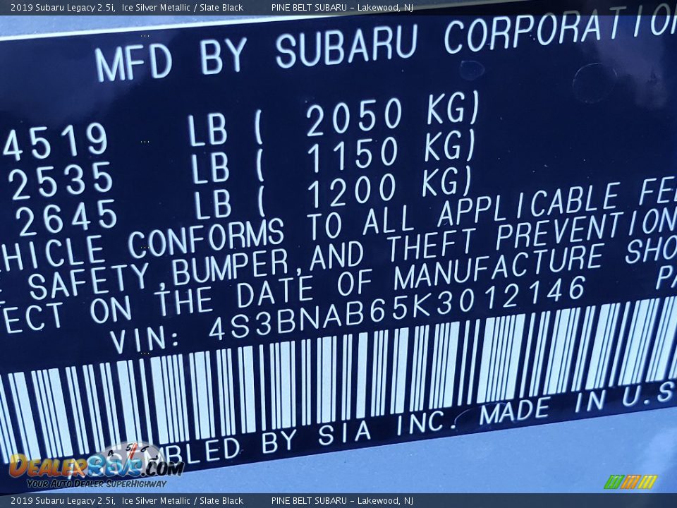 2019 Subaru Legacy 2.5i Ice Silver Metallic / Slate Black Photo #9