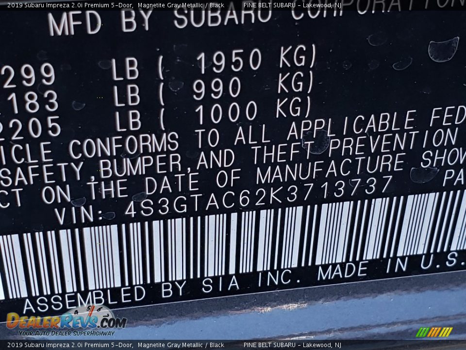 2019 Subaru Impreza 2.0i Premium 5-Door Magnetite Gray Metallic / Black Photo #9