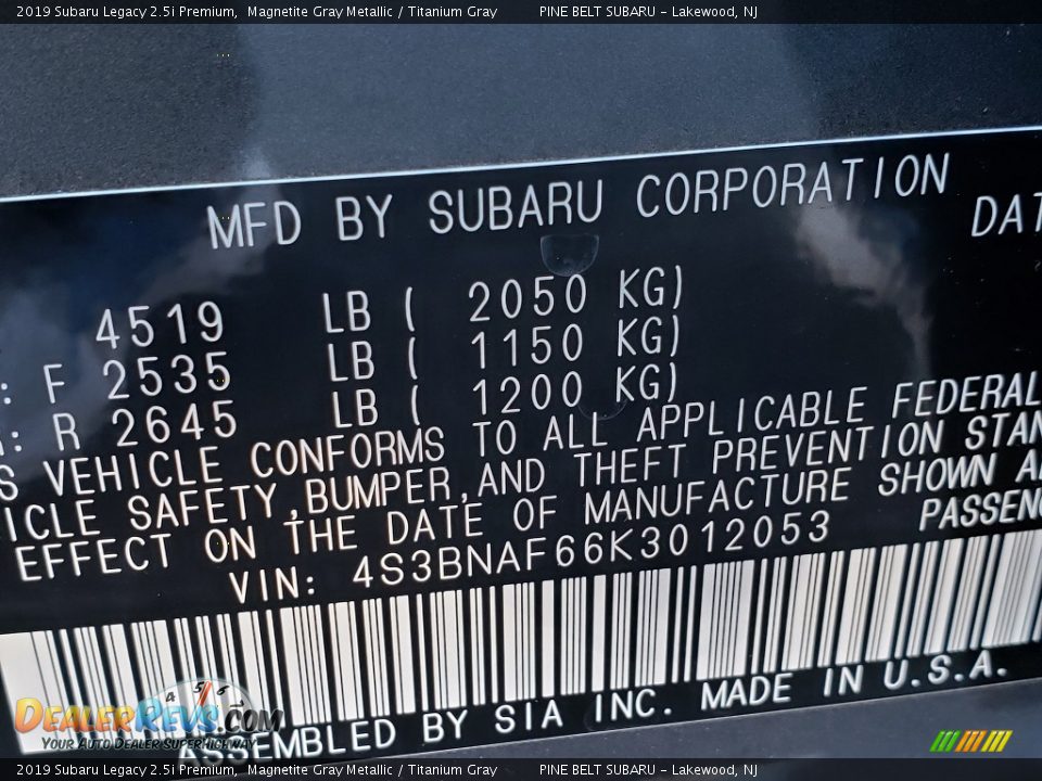 2019 Subaru Legacy 2.5i Premium Magnetite Gray Metallic / Titanium Gray Photo #9