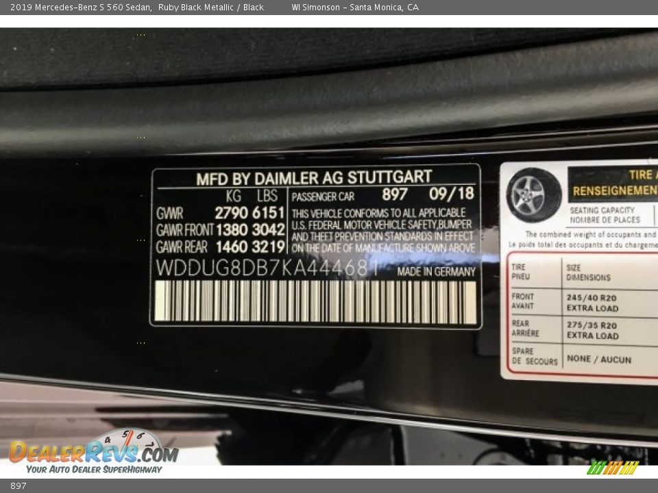 Mercedes-Benz Color Code 897 Ruby Black Metallic