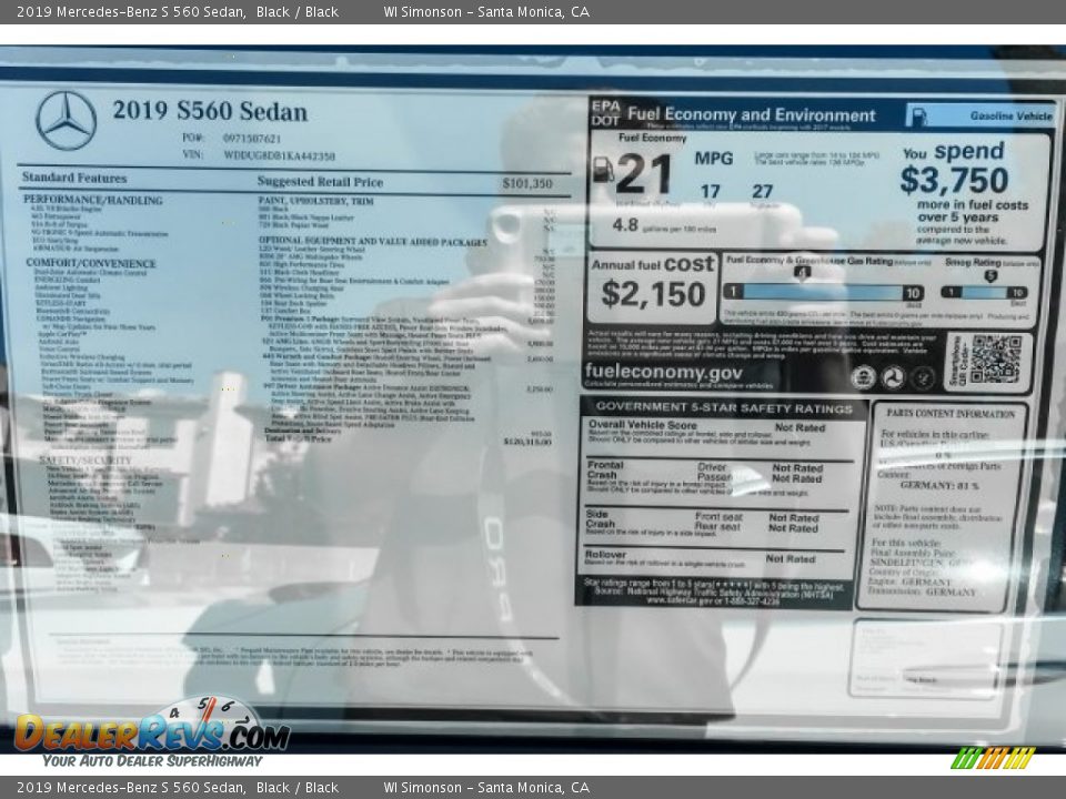 2019 Mercedes-Benz S 560 Sedan Black / Black Photo #10