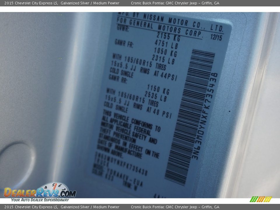 2015 Chevrolet City Express LS Galvanized Silver / Medium Pewter Photo #15