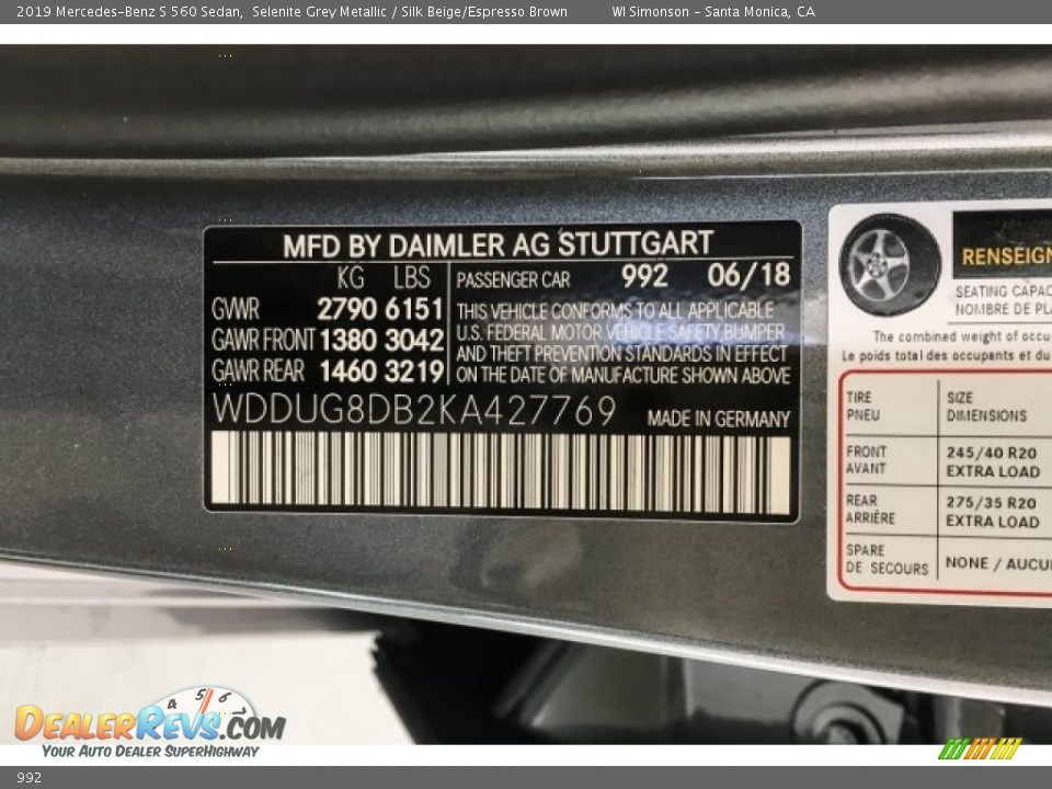 Mercedes-Benz Color Code 992 Selenite Grey Metallic