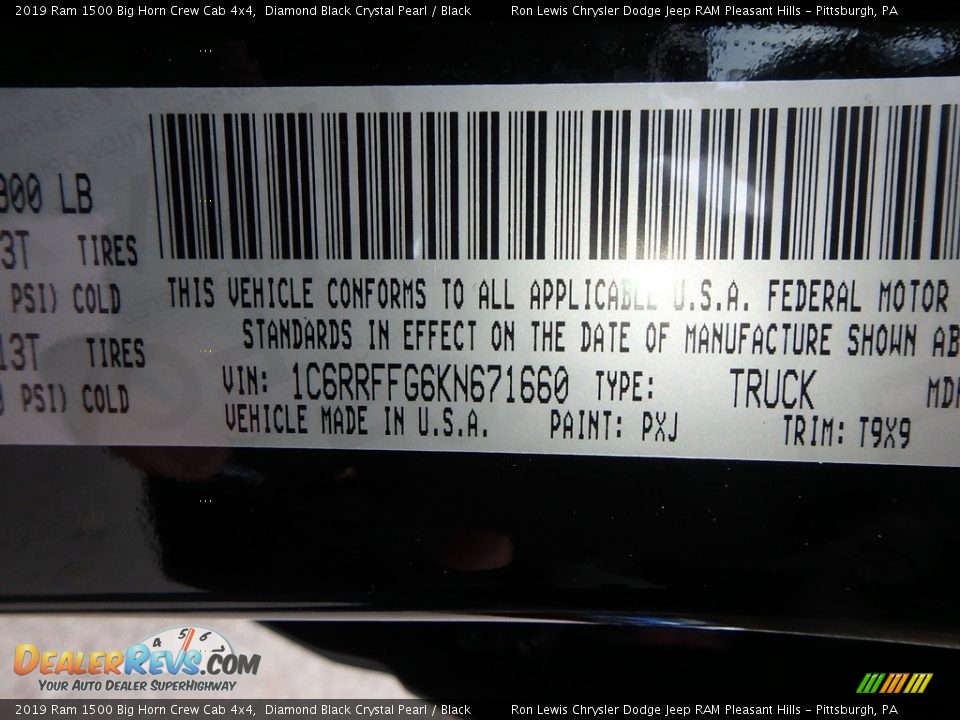 2019 Ram 1500 Big Horn Crew Cab 4x4 Diamond Black Crystal Pearl / Black Photo #14