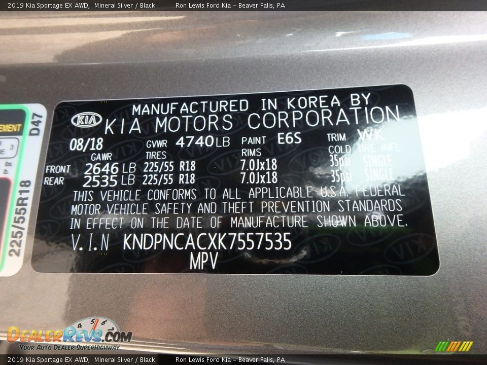 2019 Kia Sportage EX AWD Mineral Silver / Black Photo #16