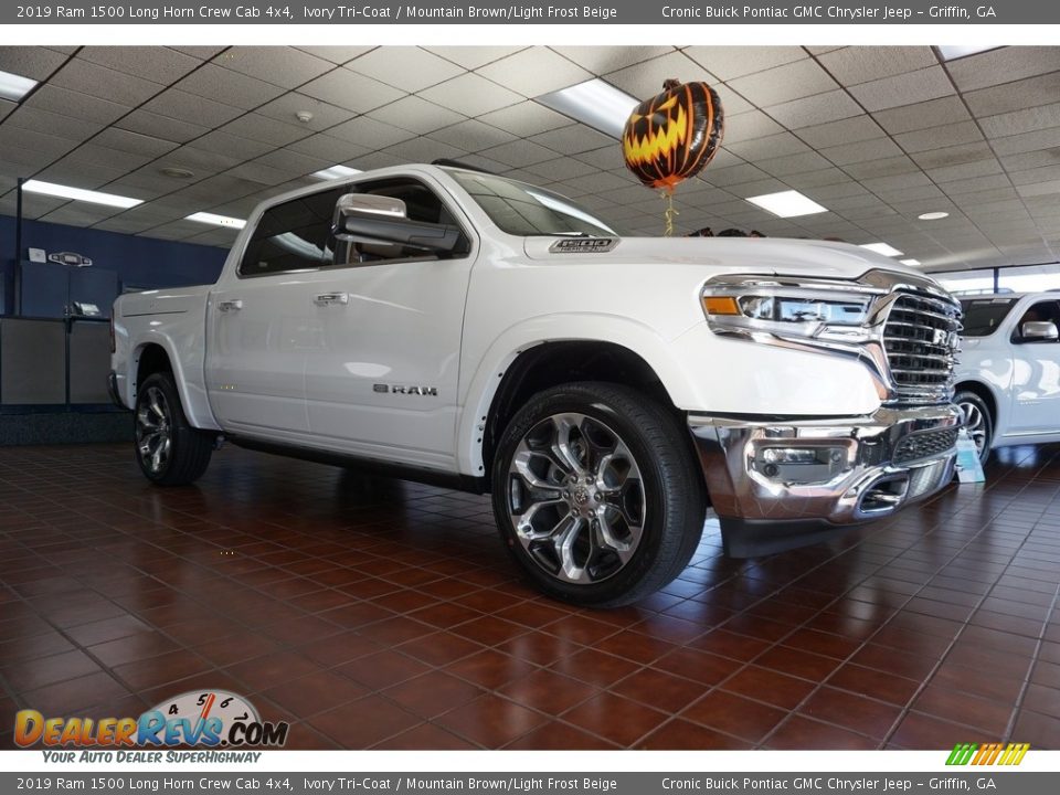 2019 Ram 1500 Long Horn Crew Cab 4x4 Ivory Tri–Coat / Mountain Brown/Light Frost Beige Photo #1