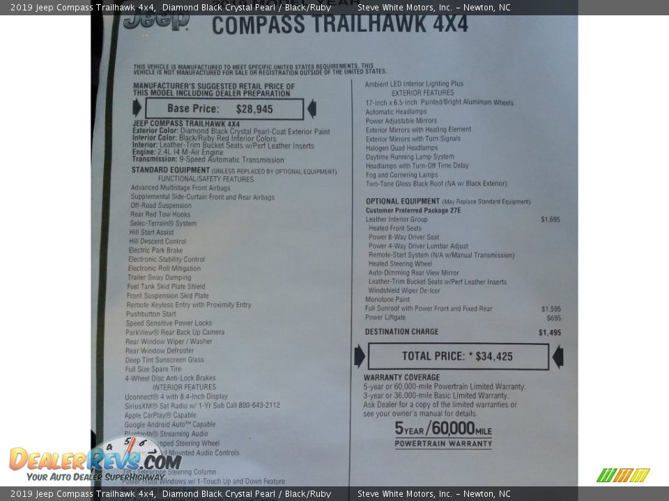 2019 Jeep Compass Trailhawk 4x4 Diamond Black Crystal Pearl / Black/Ruby Photo #35
